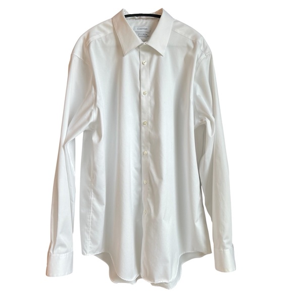 CALVIN KLEIN Mens 17 1/2 34/35 XL Cotton Blend Infinite Non Iron White Shirt - Picture 1 of 10